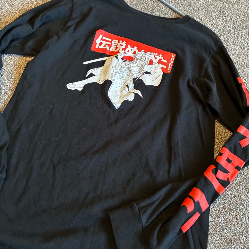 Black Long Sleeve Graphic Tee anime shirt